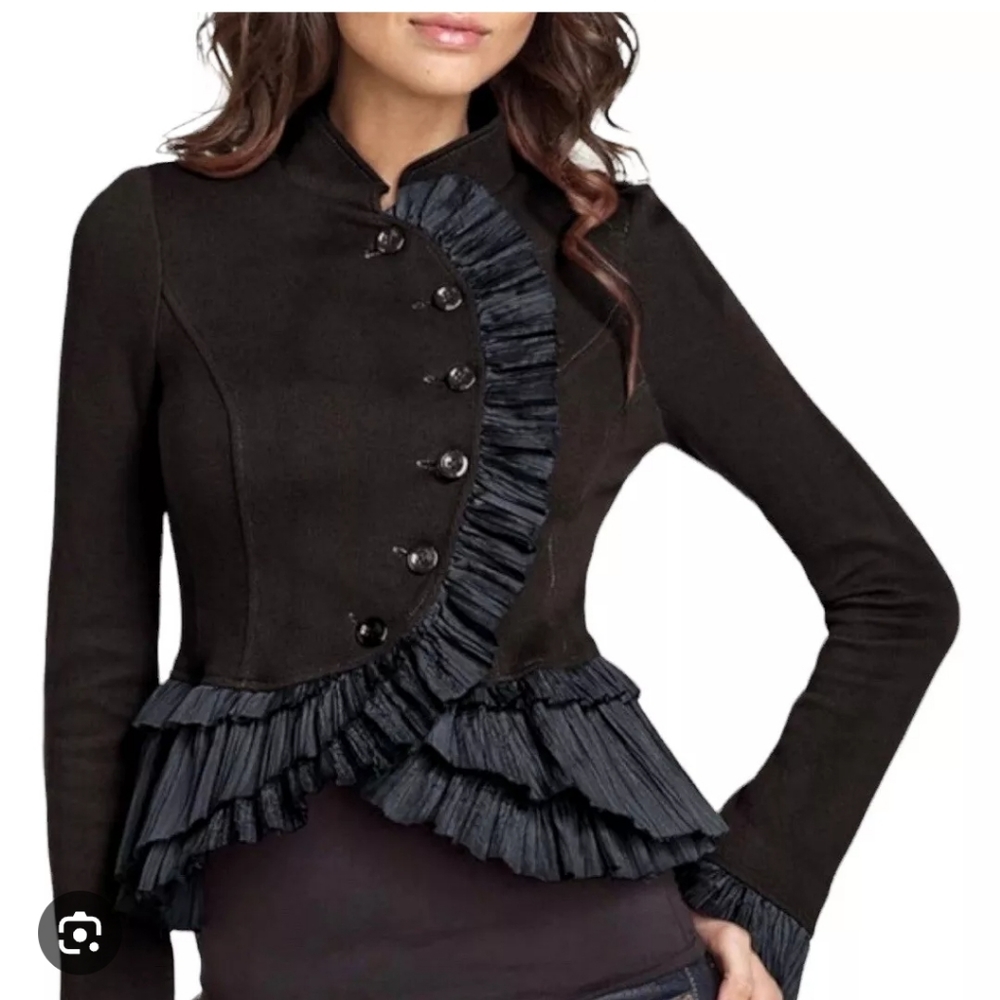 FREE PEOPLE RUFFLE MILITARY JACKET SIZE 6